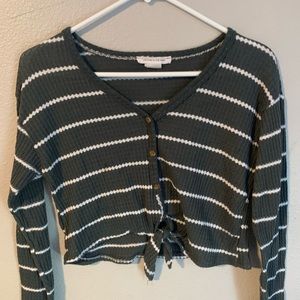 Green and white striped crop top